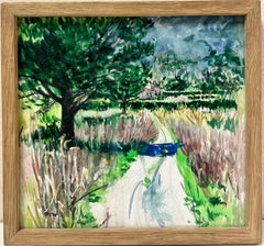 French Impressionist 20th Century Painting View of an old Chateau through Garden
