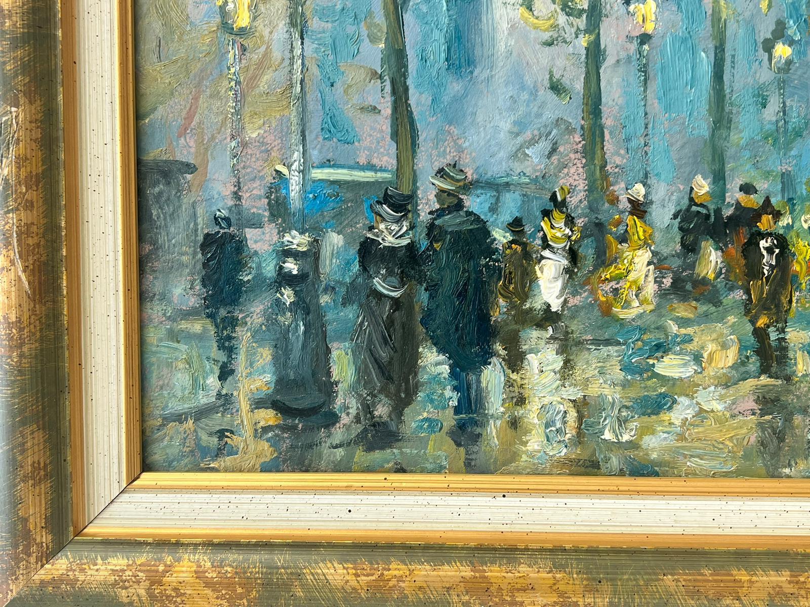 Olio impressionista francese Scena di strada parigina movimentata Folla di figure - Painting Impressionismo di French School