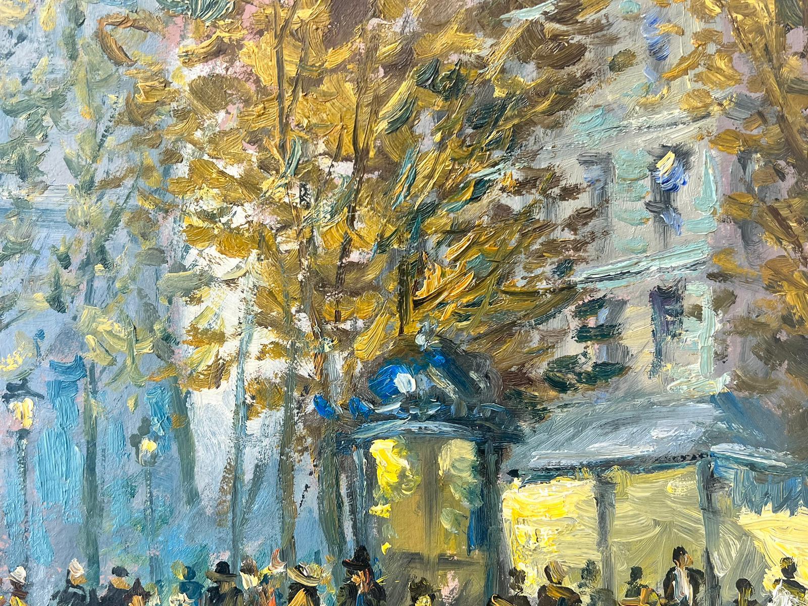 Olio impressionista francese Scena di strada parigina movimentata Folla di figure 1