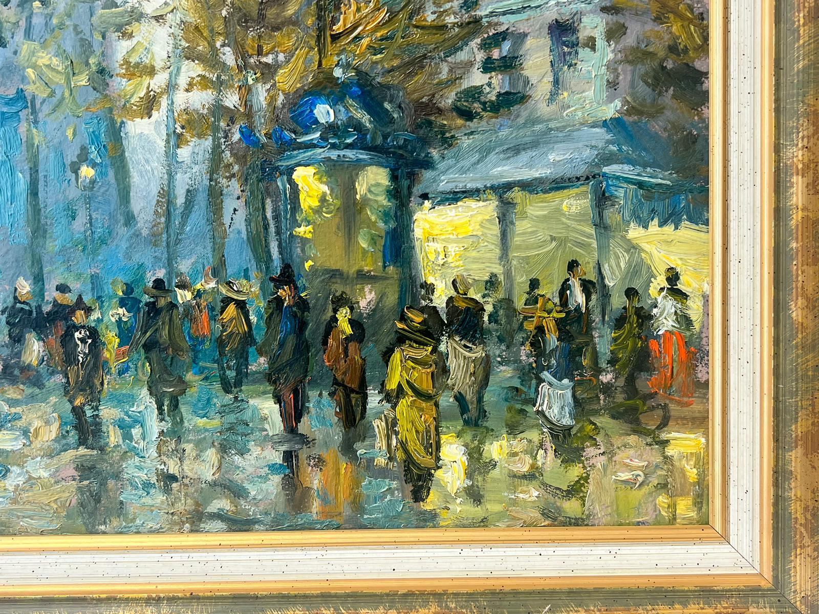 Olio impressionista francese Scena di strada parigina movimentata Folla di figure 2