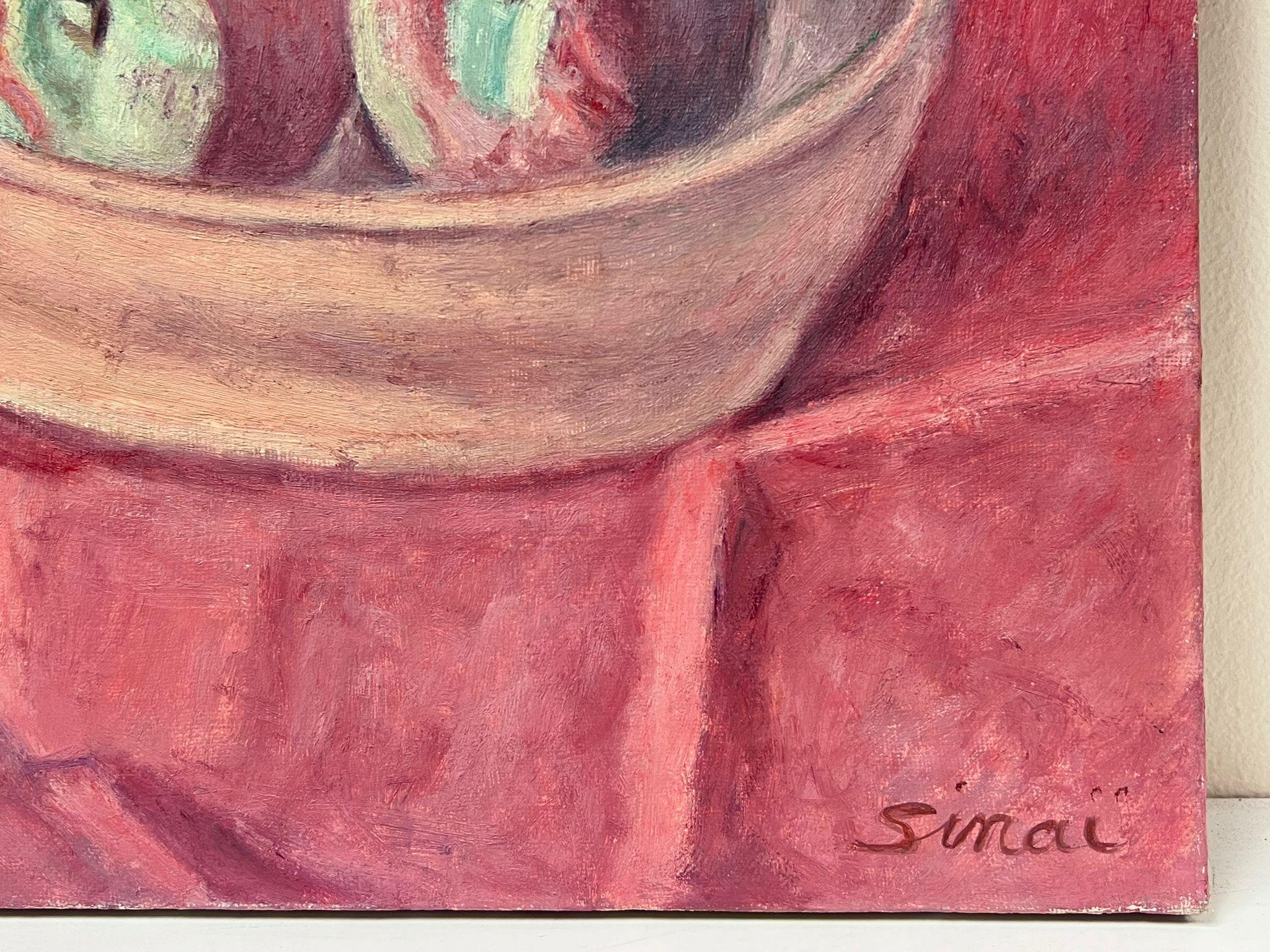 Französisches postimpressionistisches Öl-Stillleben, rote interiore Äpfel in Obstschale, Französisch (Post-Impressionismus), Painting, von French School