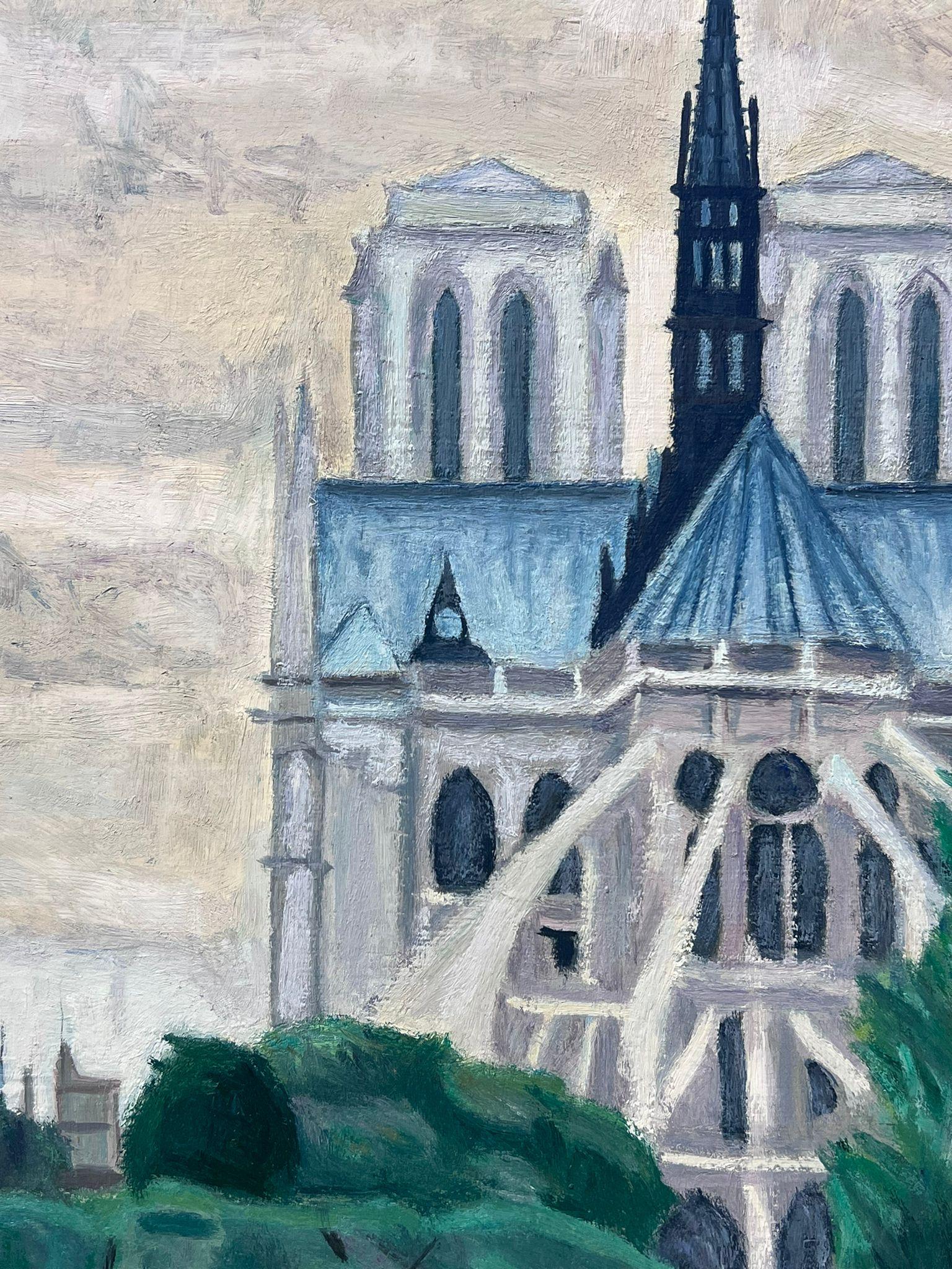 French Post-Impressionist Signed Oil Paris Notre Dame Landscape  For Sale 1