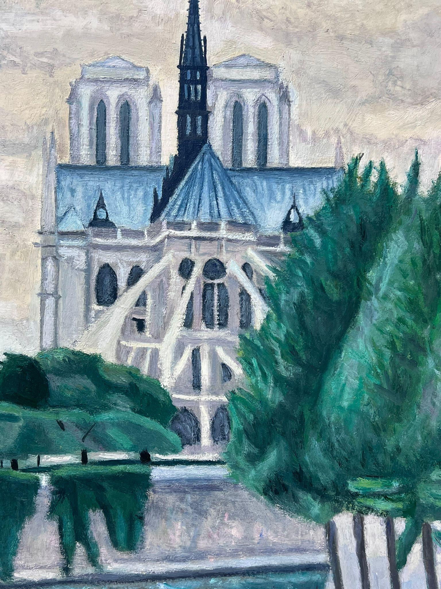 French Post-Impressionist Signed Oil Paris Notre Dame Landscape  For Sale 2