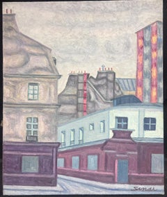 Französisch Post-Impressionist Signiert Öl Lila Pariser Gebäude Landschaft