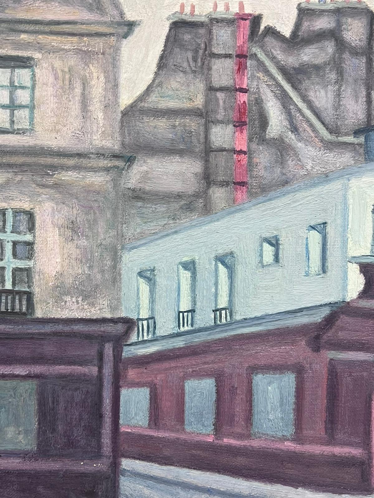 French Post-Impressionist Signed Oil Purple Parisian Buildings Landscape  For Sale 1