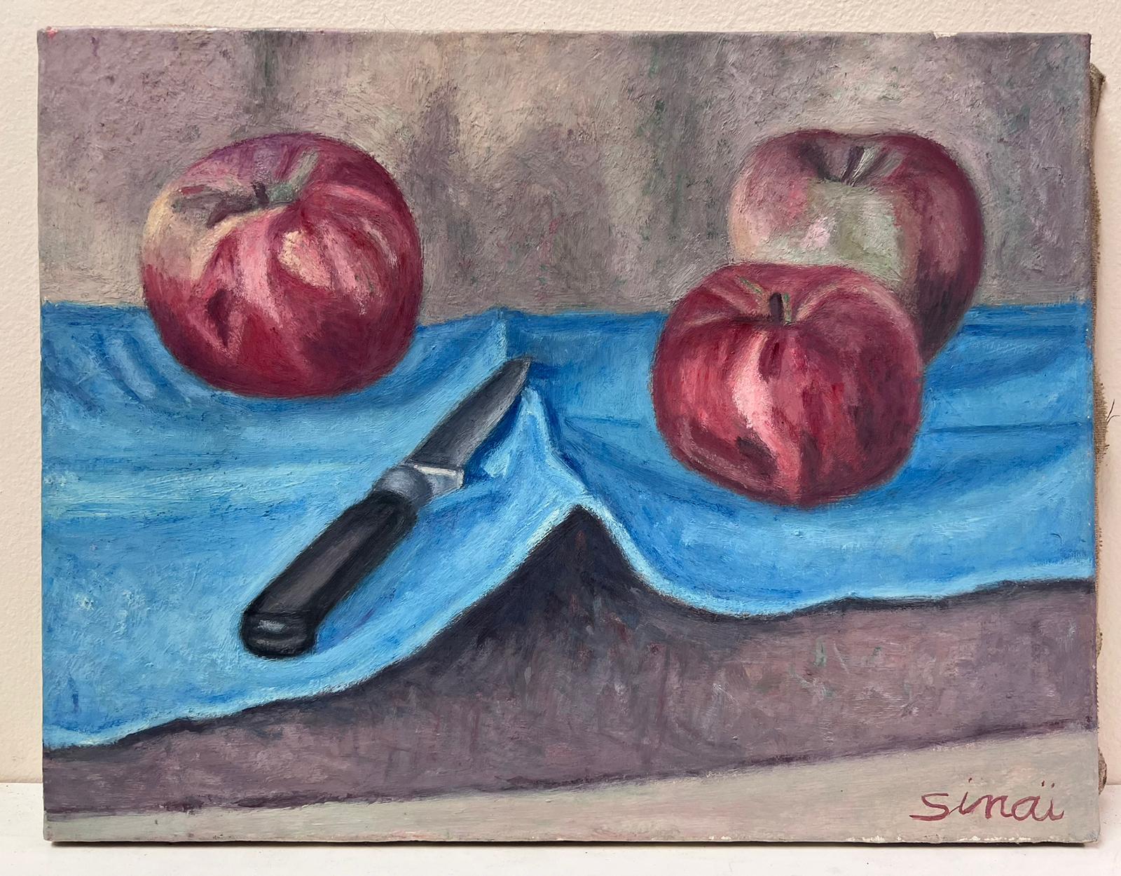 French Post-Impressionist Signed Oil Red Apples Interior Still Life  - Painting by French School