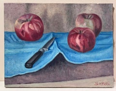 French Post-Impressionist Signed Oil Red Apples Interior Still Life