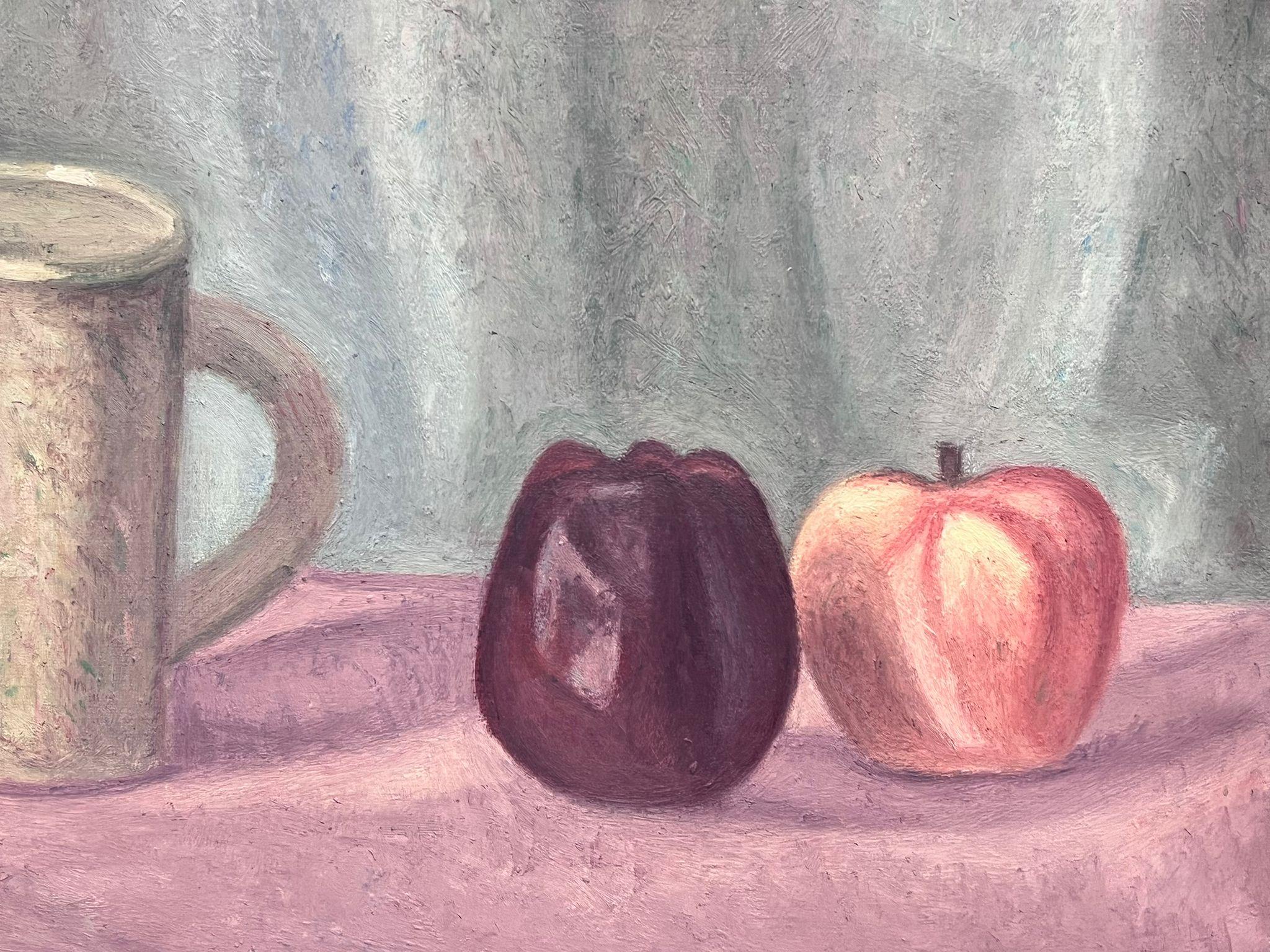 French Post-Impressionist Signed Oil Still Life Apples and Pottery  For Sale 2
