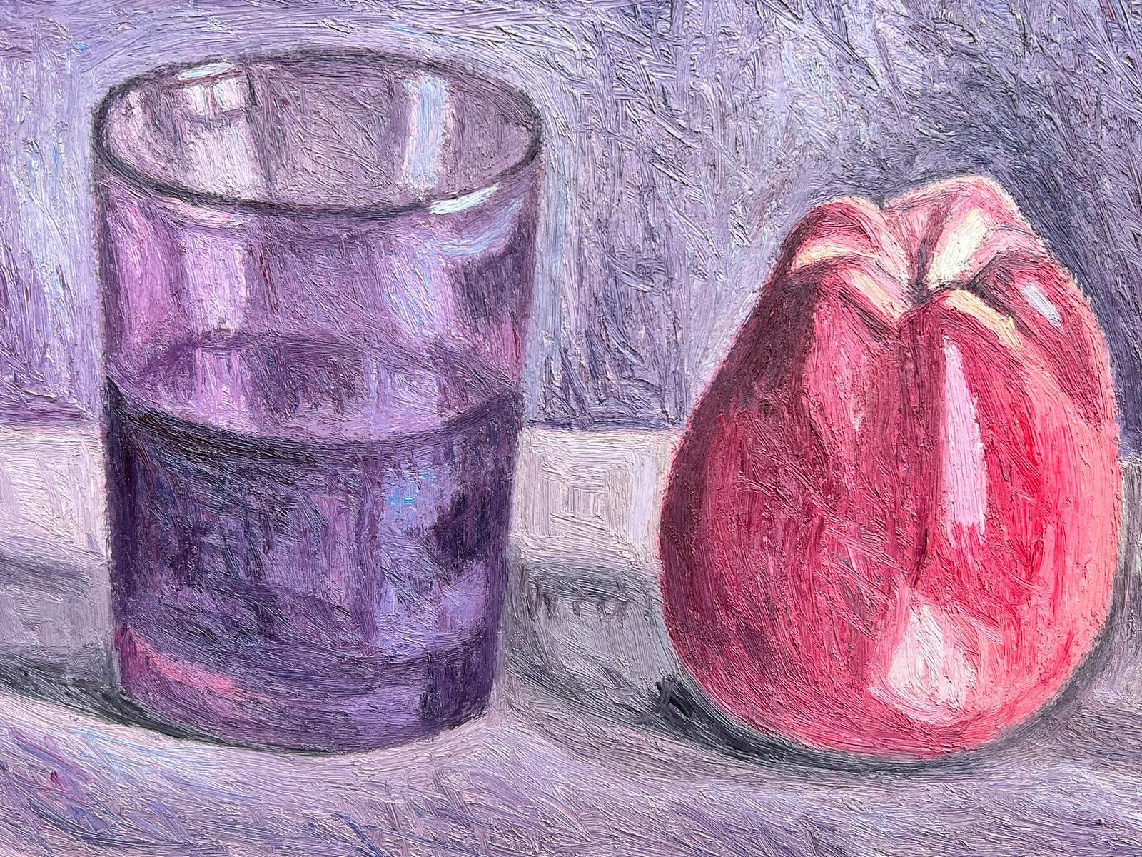 Nature morte à l'huile signée post-impressionniste française, fruits et verre de vin, 20e siècle - Painting de French School