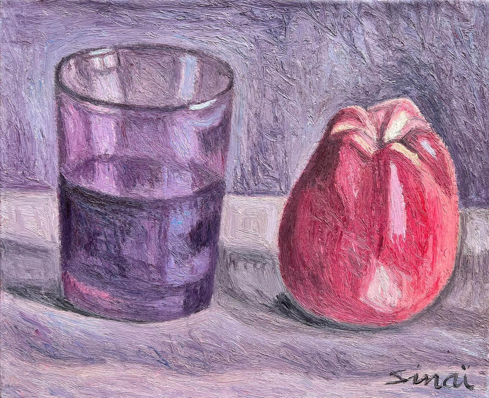 French School Still-Life Painting - French Post-Impressionist Signed Oil Still Life Fruit & Glass of Wine 20th Cent