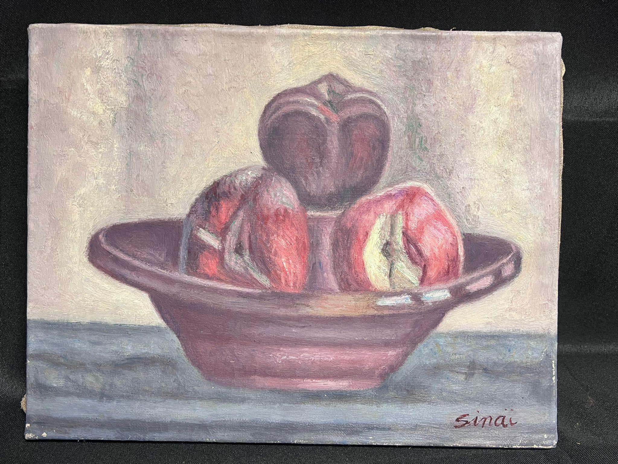 Nature morte à l'huile post-impressionniste française signée Pommes dans un bol à fruits - Painting de French School