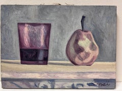 Französisches postimpressionistisches signiertes Öl-Stillleben in Birne und Lila aus Glas, Postimpressionismus