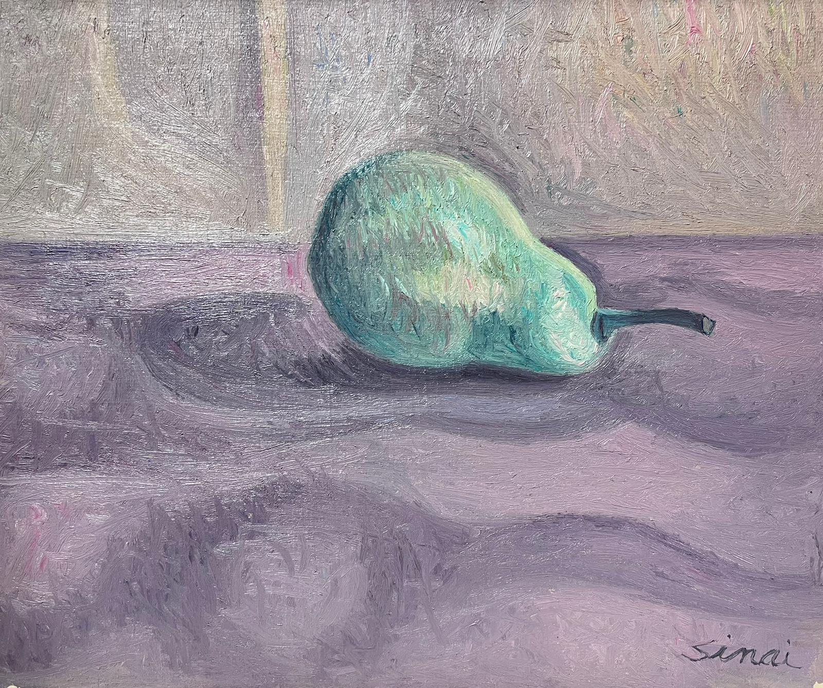 French School Interior Painting – Französisch Post-Impressionist signiert Öl Stillleben Birne Gemälde
