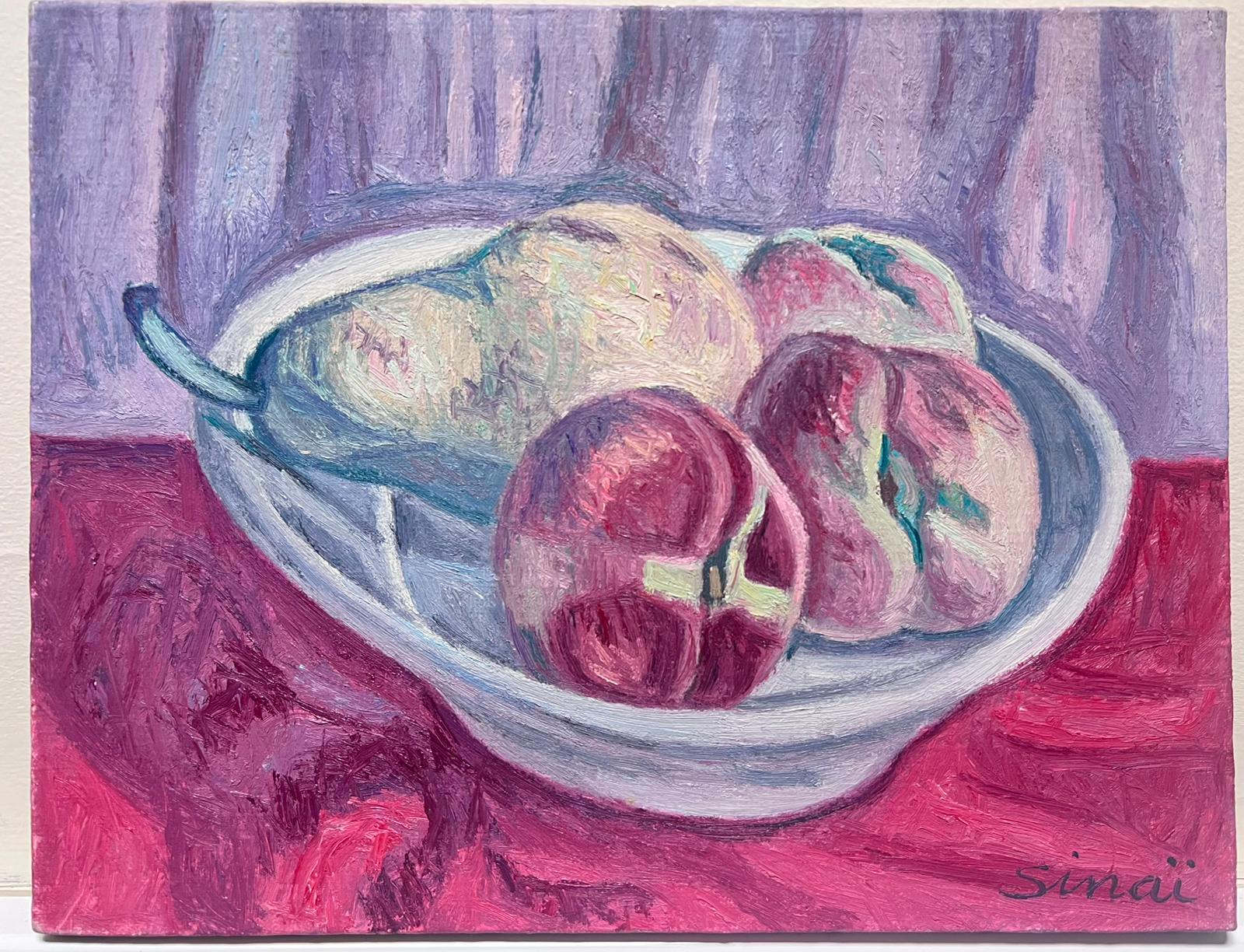 French Post-Impressionist Still Life Apples and Pears In Glass Bowl - Painting by French School