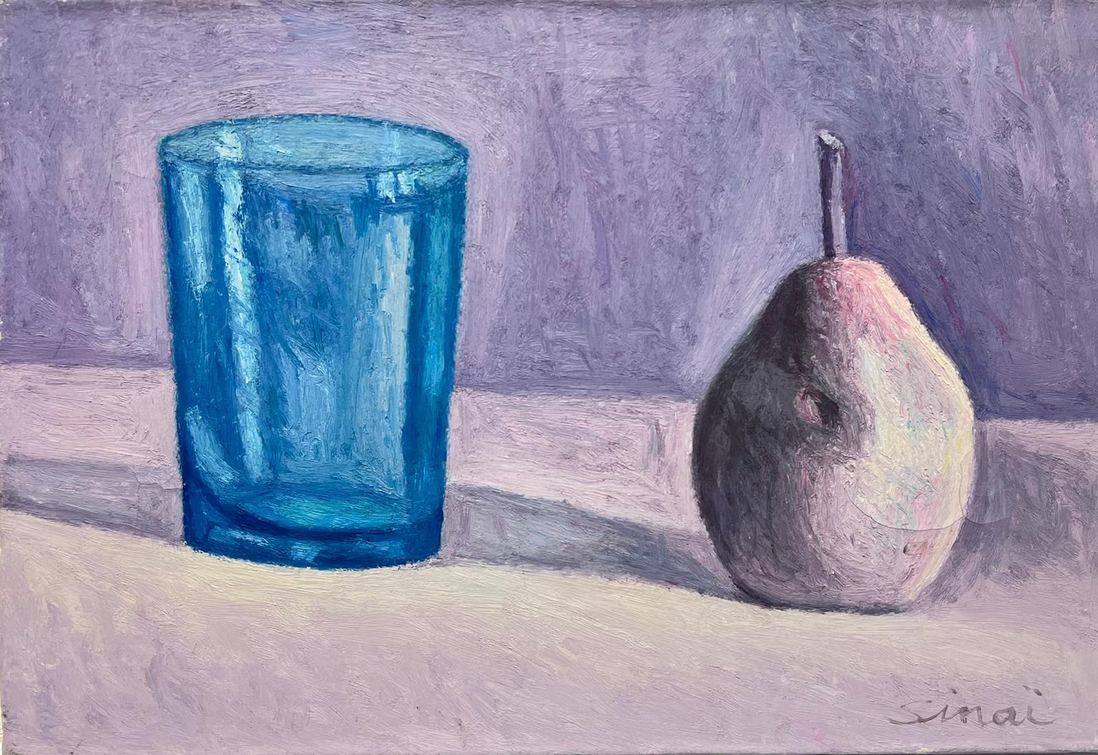 French School Interior Painting - French Post-Impressionist Still Life Fruit & Glass of Wine 20th Century