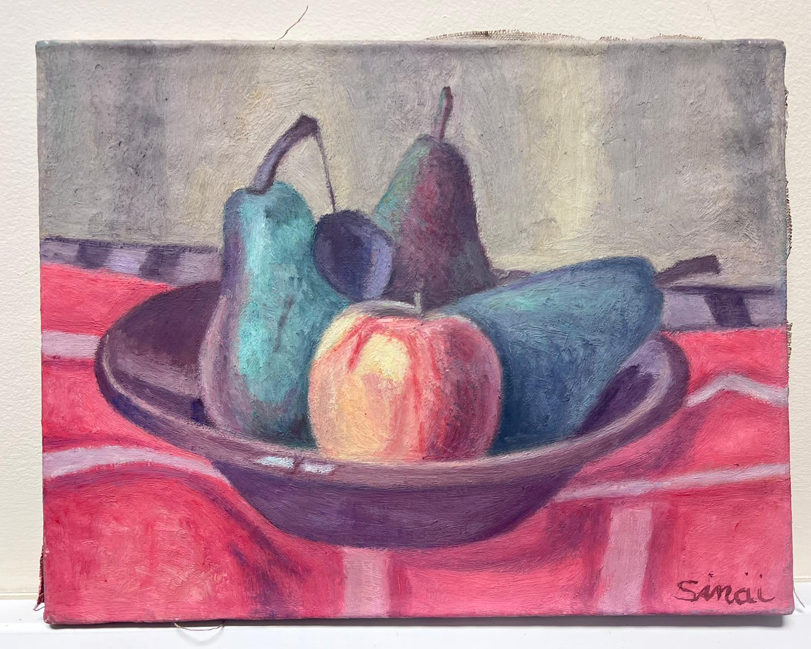 Französisches postimpressionistisches Stillleben in Schale mit Birnen- und Äpfeln, Obst – Painting von French School