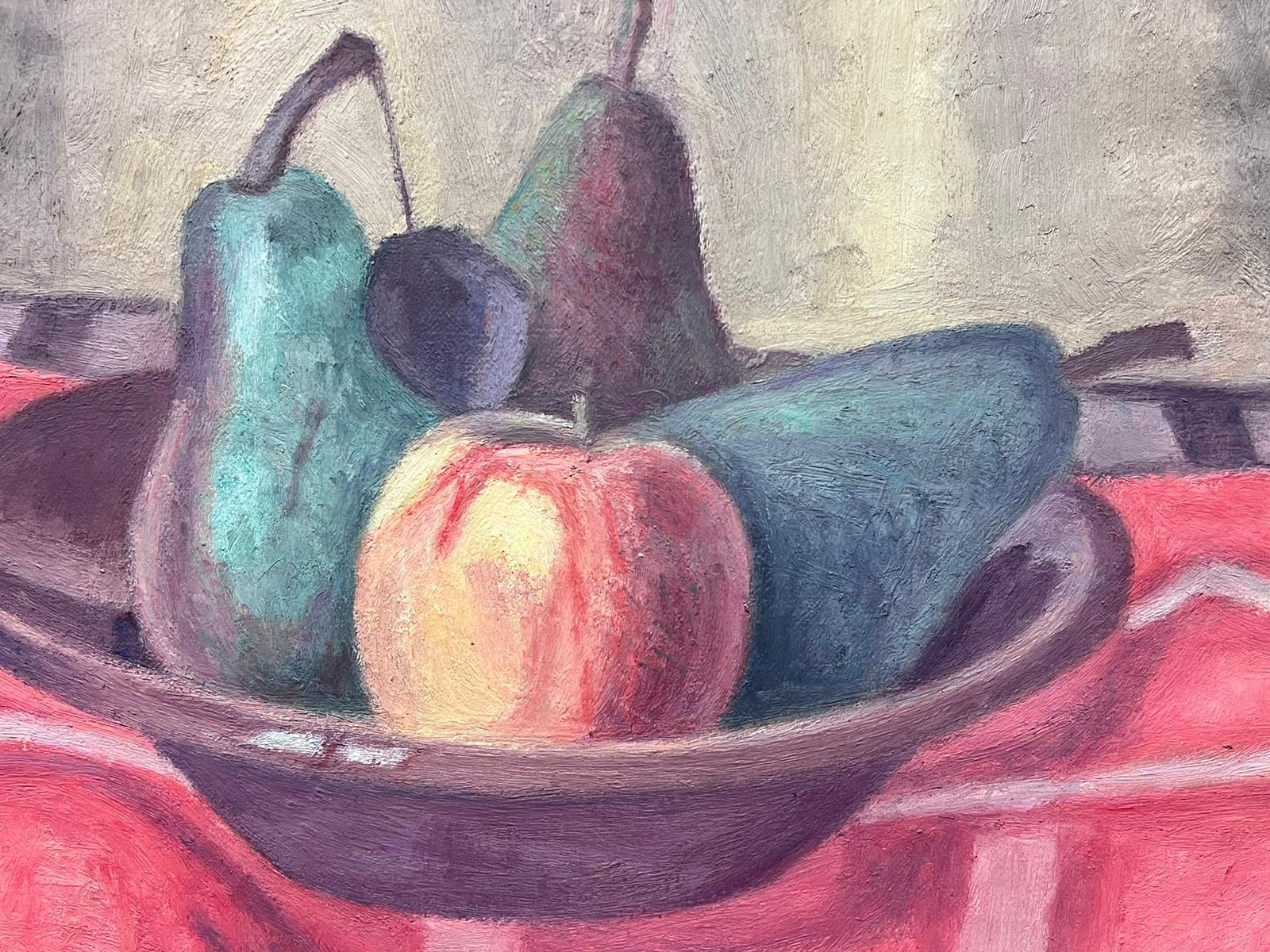  French Post-Impressionist Still Life Pear and Apples Fruit In Bowl For Sale 2