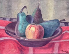  French Post-Impressionist Still Life Pear and Apples Fruit In Bowl