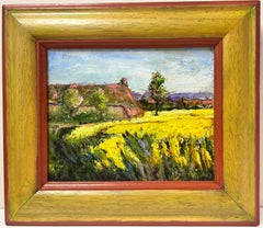 Golden Farm Fields French Post Impressionist Signed Oil Farmhouse in Landscape