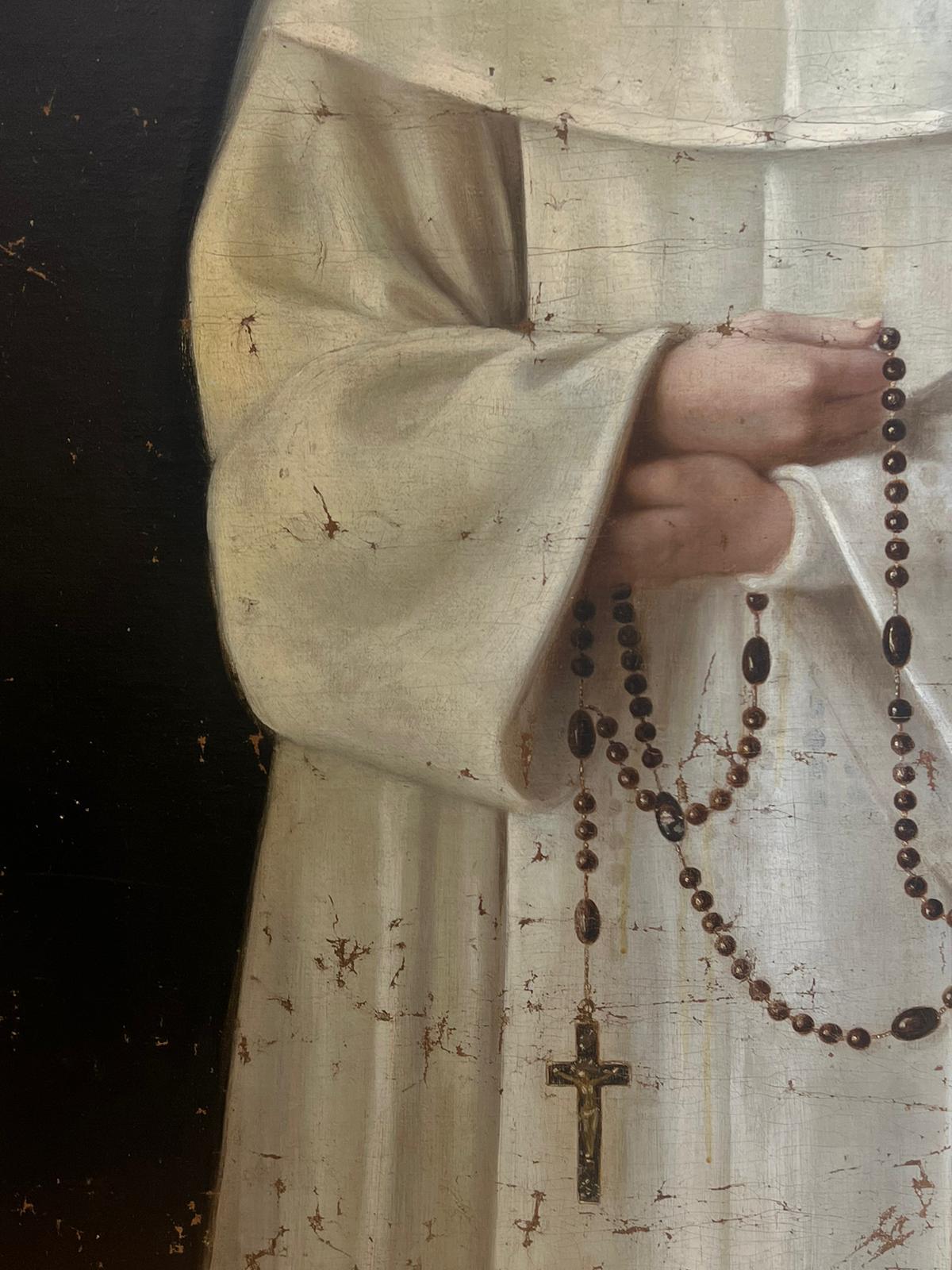 Portrait of a Nun
French School, 19th century
oil painting on canvas, unframed
canvas : 45.5 x 34.5 inches
provenance: private collection, Versailles
condition: the painting is in very sound and structurally good condition; the canvas has been