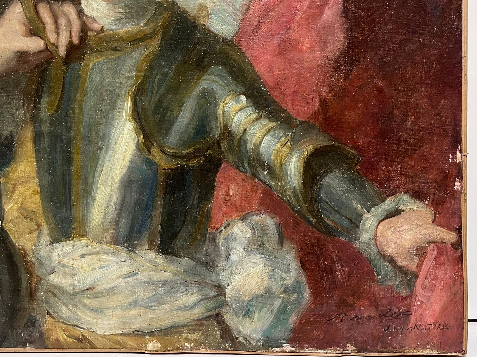 Enorme ritratto French Rococo di madre e figlio firmato olio su tela - Painting Rococò di French School