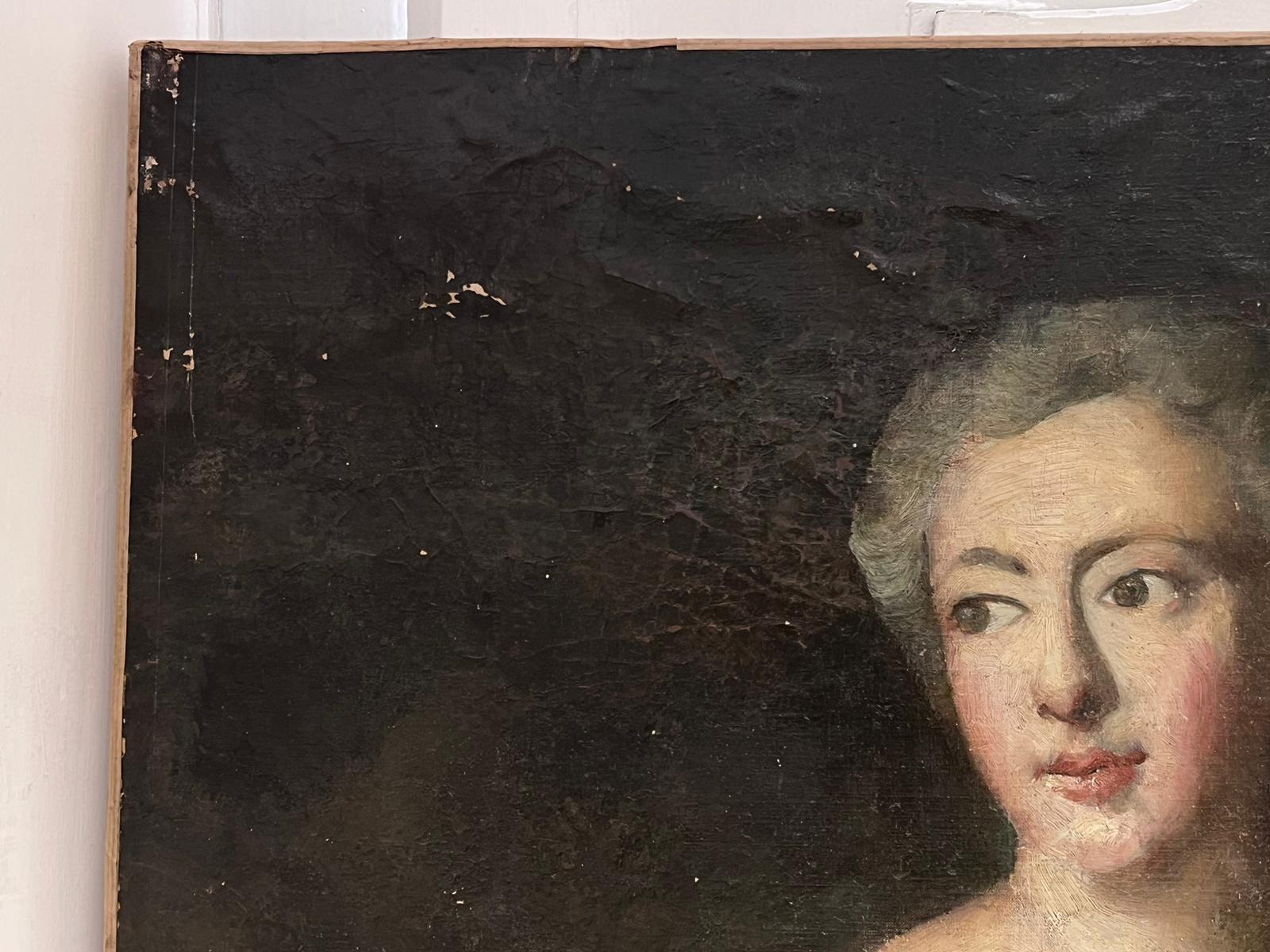 Très grand portrait rococo français de mère et fils, huile sur toile signée en vente 2