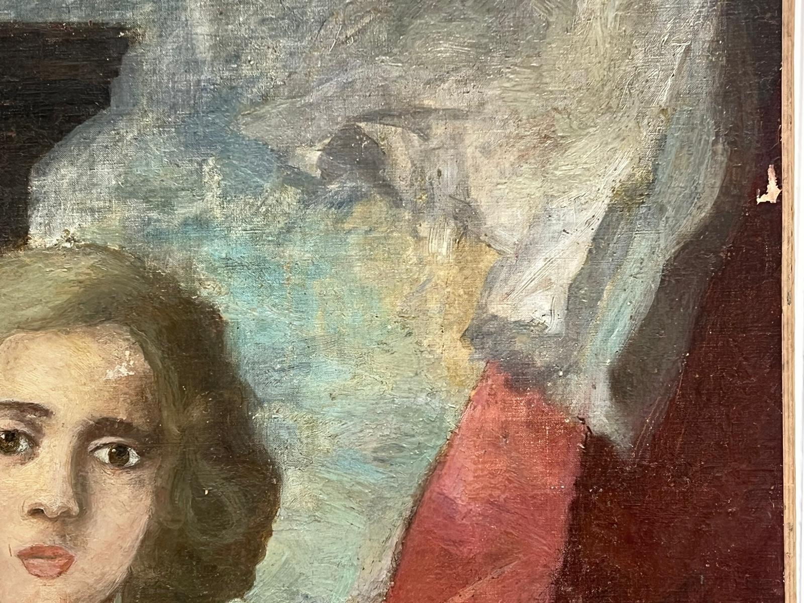 Très grand portrait rococo français de mère et fils, huile sur toile signée en vente 3