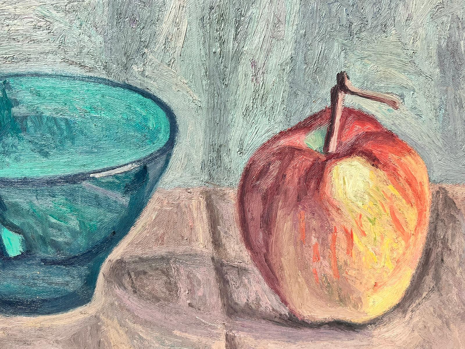 Late 20th Century French Post Impressionist Signed Oil Still Life Apple & Bowl - Painting by French School