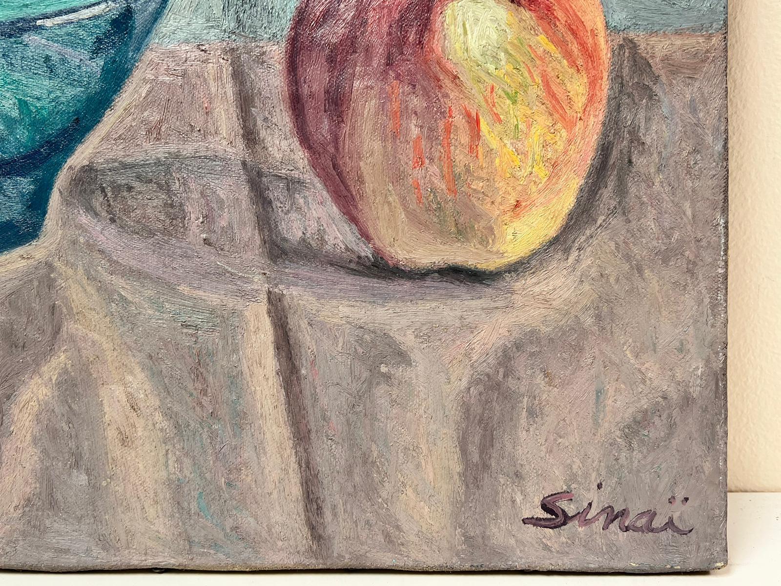 Late 20th Century French Post Impressionist Signed Oil Still Life Apple & Bowl - Modern Painting by French School