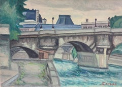 Le Pont Neuf Paris River Seine Bridge Scene City Skyline Signed French Oil 
