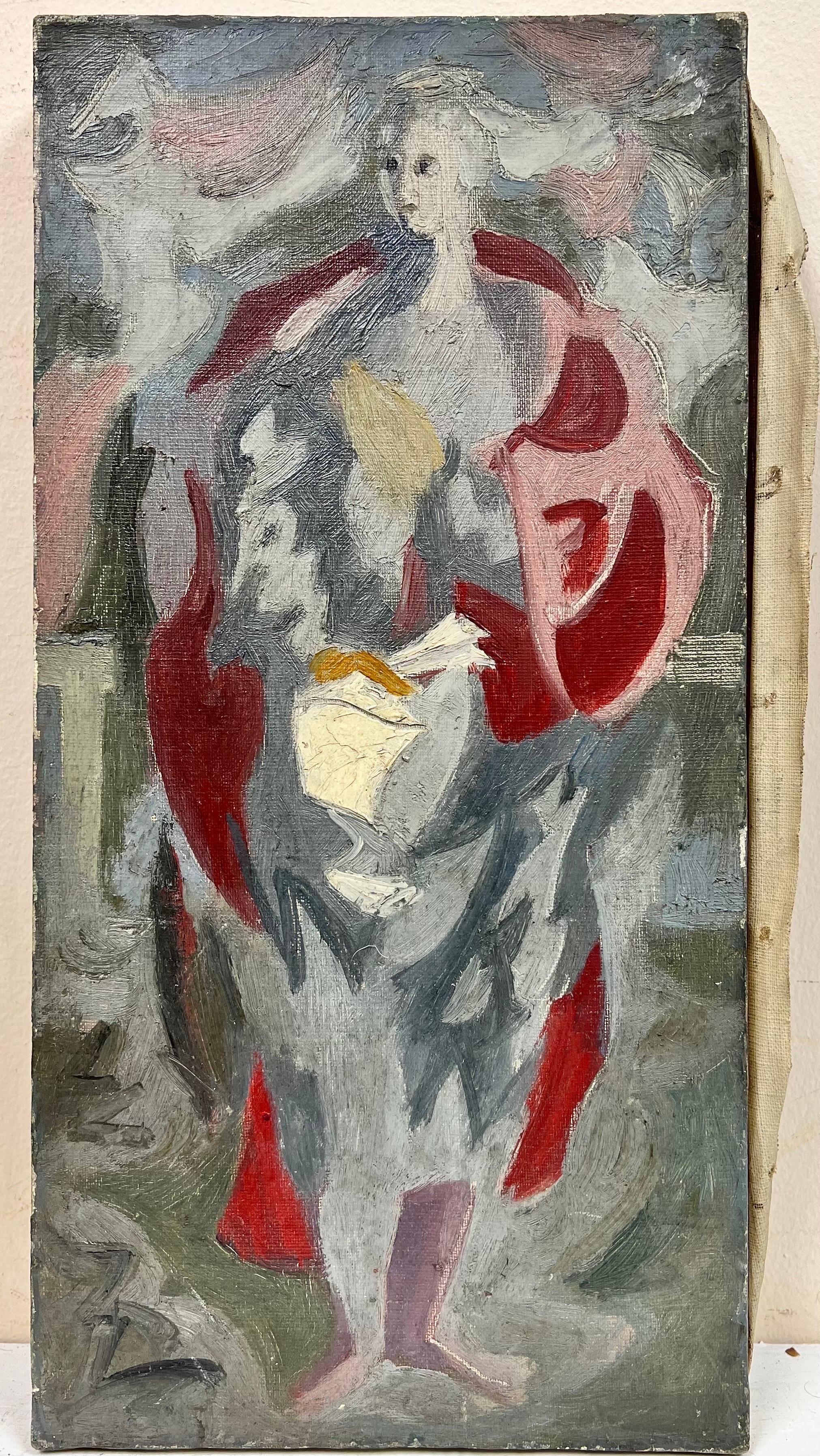 Mid 20th Century French Modernist Oil Abstract Figure - Painting by French School