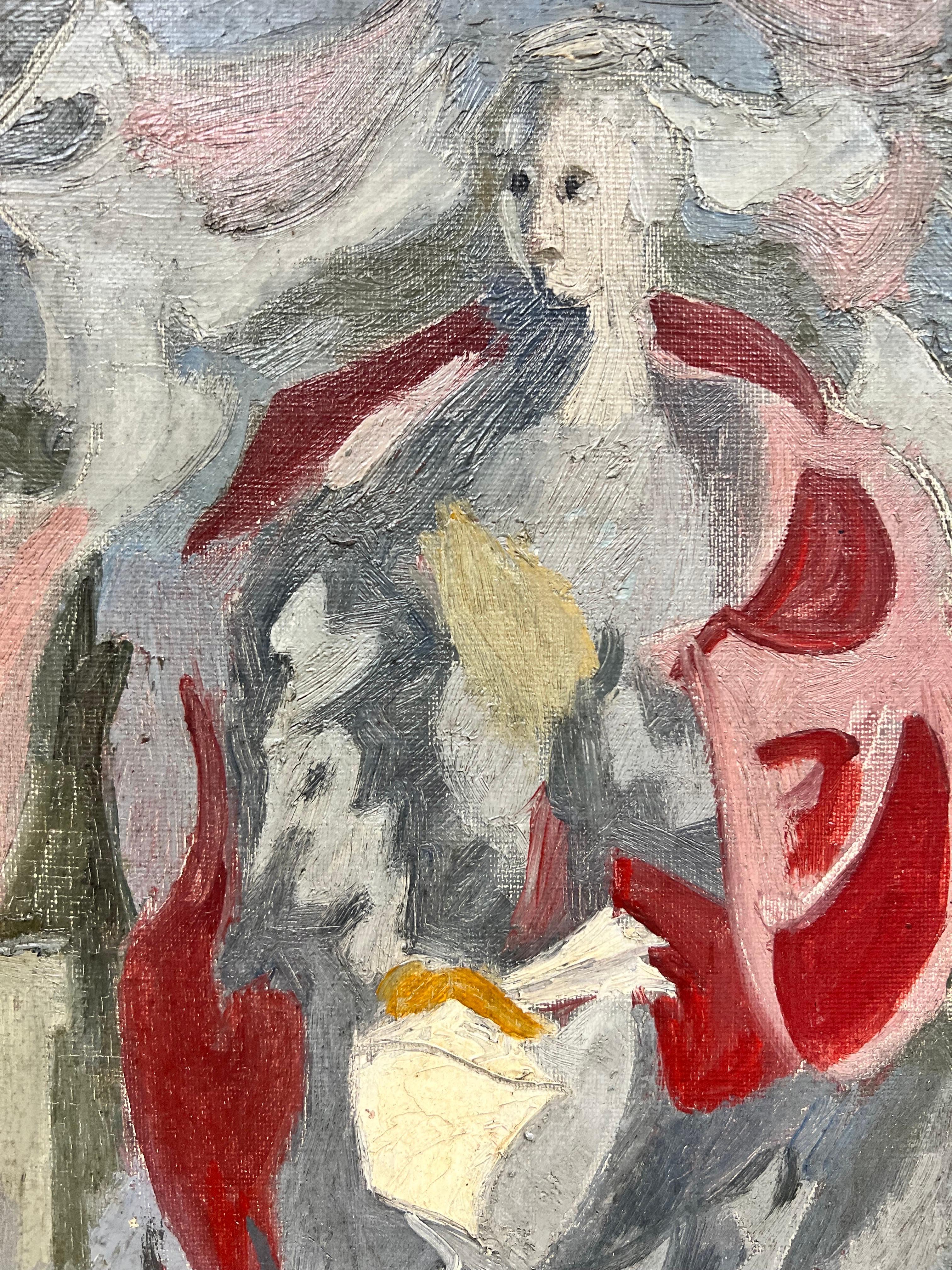 Mid 20th Century French Modernist Oil Abstract Figure For Sale 3