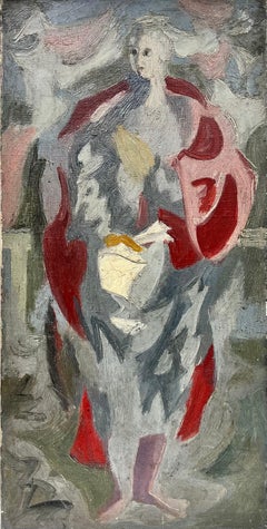 Figure abstraite à l'huile de style moderniste français du milieu du 20e siècle
