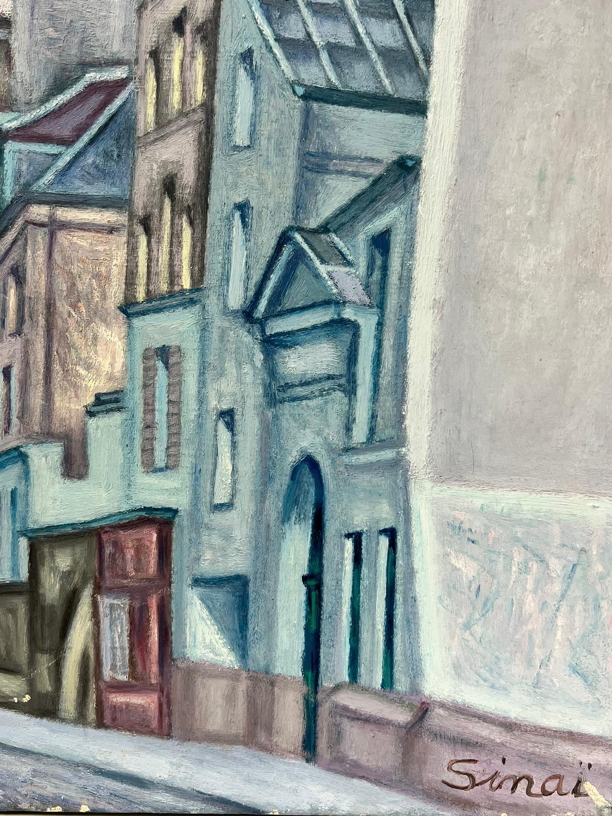 Mid 20th Century French Post-Impressionist Tall Blue Parisian Buildings - Painting by French School