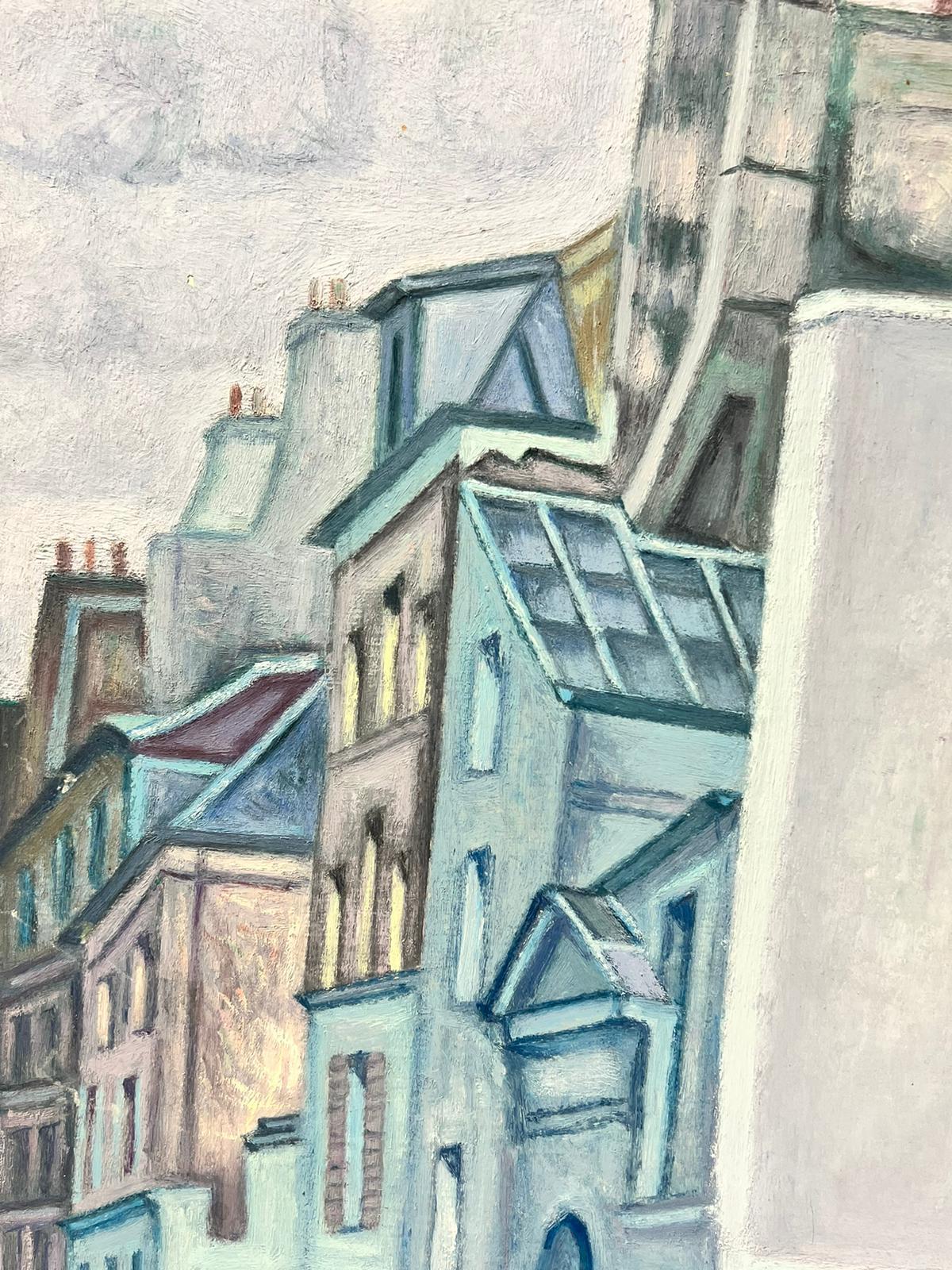 Mid 20th Century French Post-Impressionist Tall Blue Parisian Buildings - Modern Painting by French School