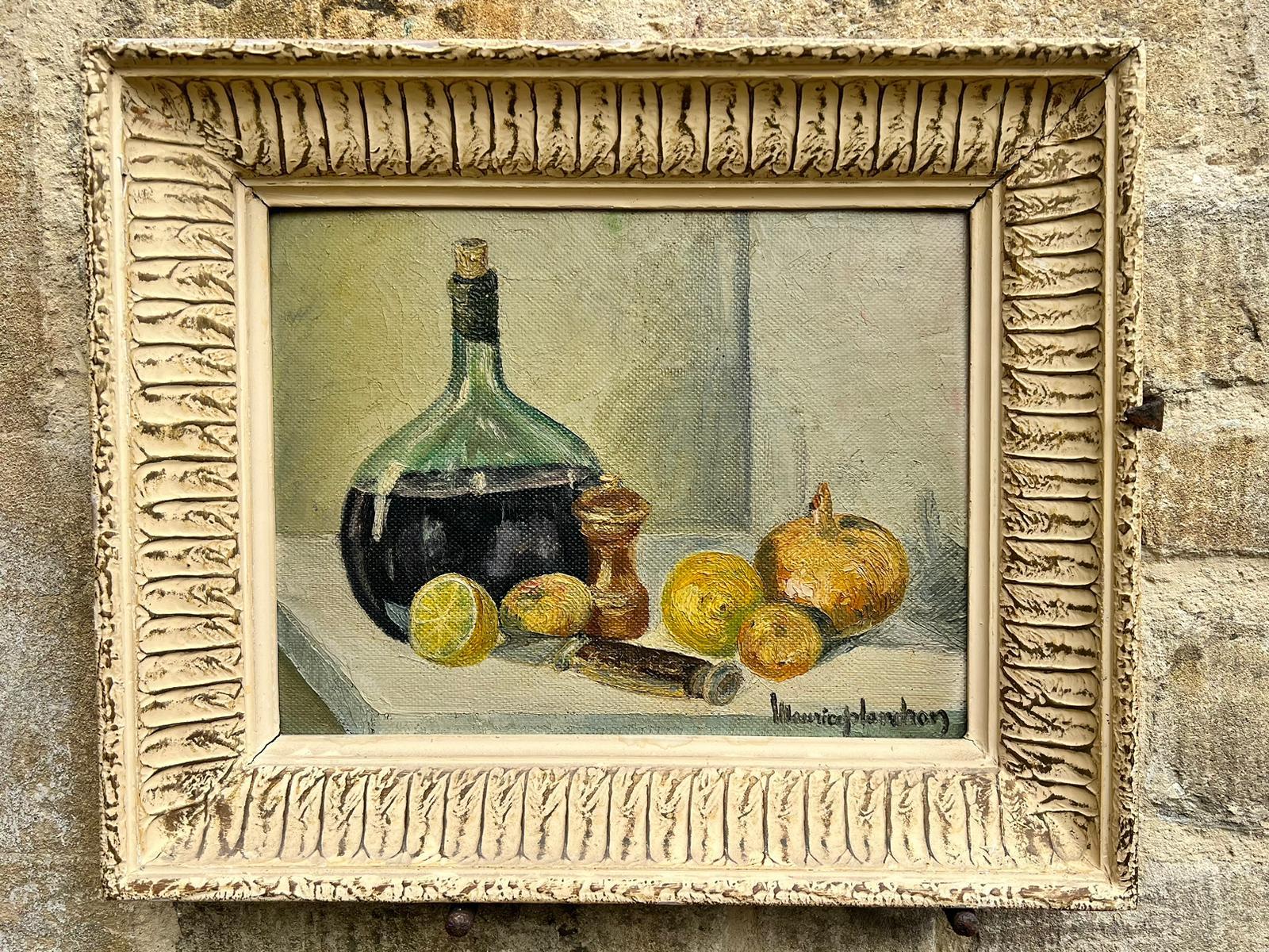 Mid 20th Century French Signed Oil Still Life Fruit in Vintage Shabby Chic Frame - Post-Impressionist Painting by French School