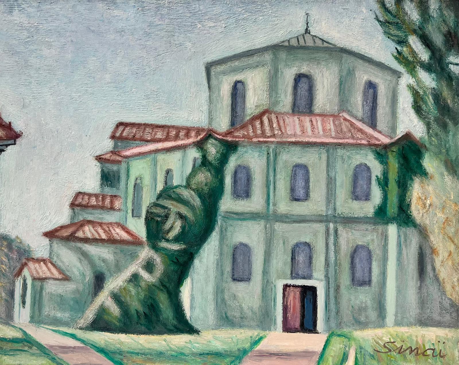 French School Landscape Painting - Mid 20th Century Post-Impressionist Grand French Green Chateau