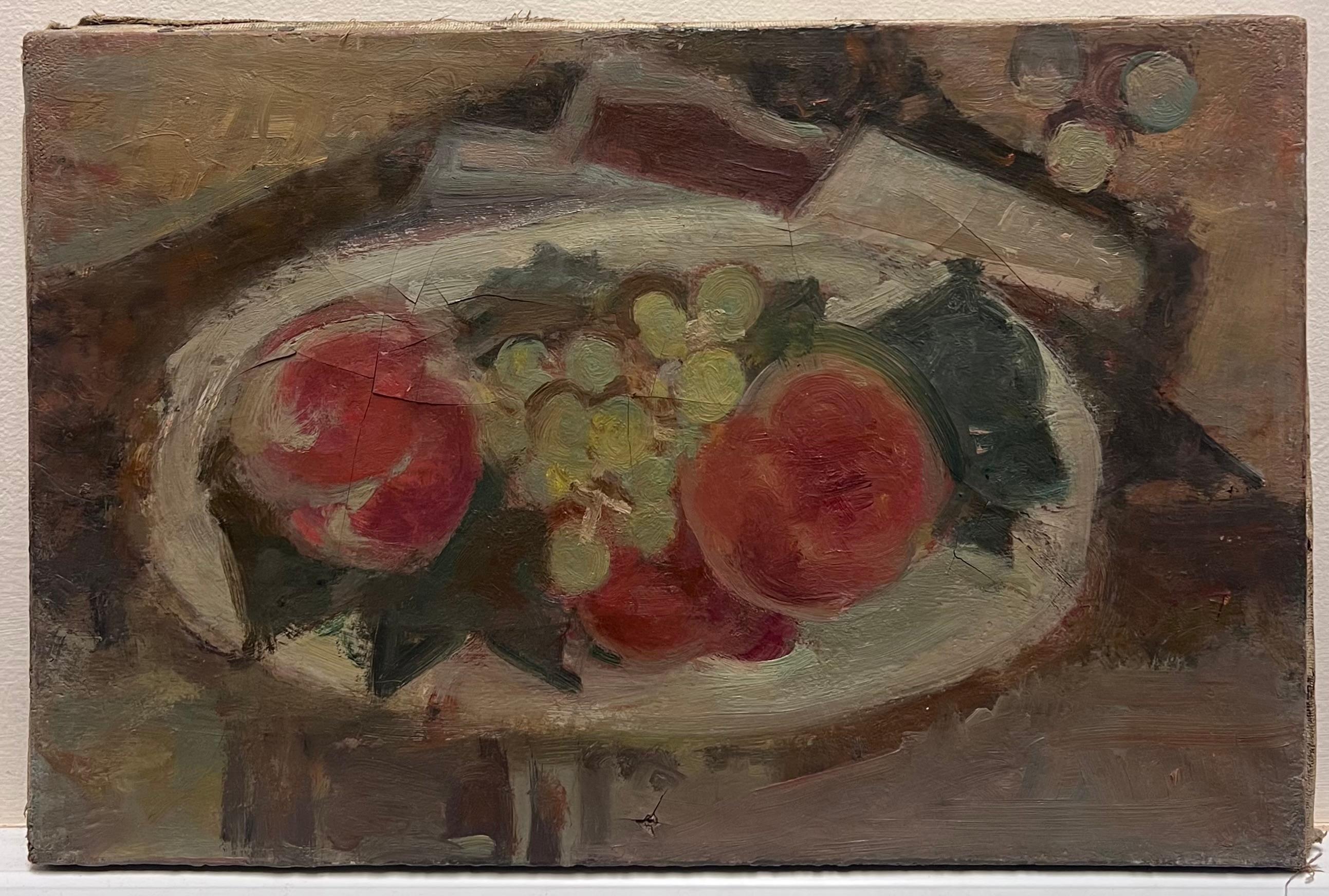 Pintura al óleo modernista francesa de mediados de siglo Naturaleza muerta Fruta en un cuenco - Painting de French School