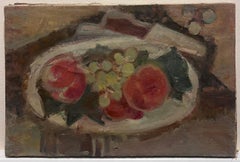 Mid Century French Modernist Oil Painting Still Life Fruit on a Bowl