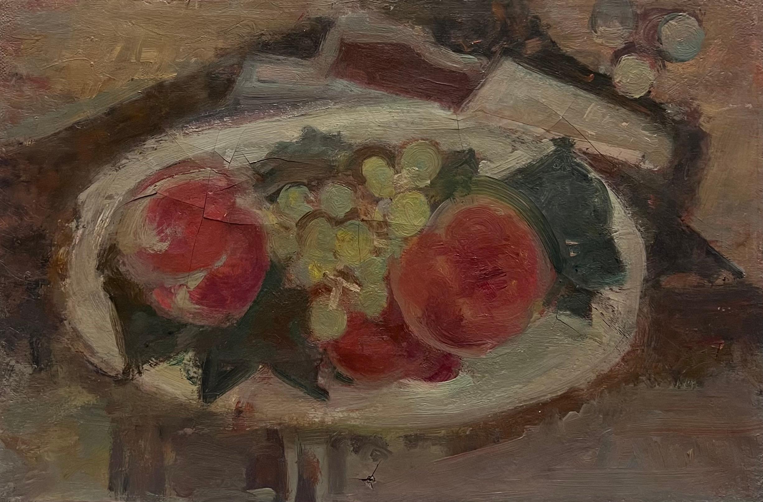 Pintura al óleo modernista francesa de mediados de siglo Naturaleza muerta Fruta en un cuenco - Painting Moderno de French School