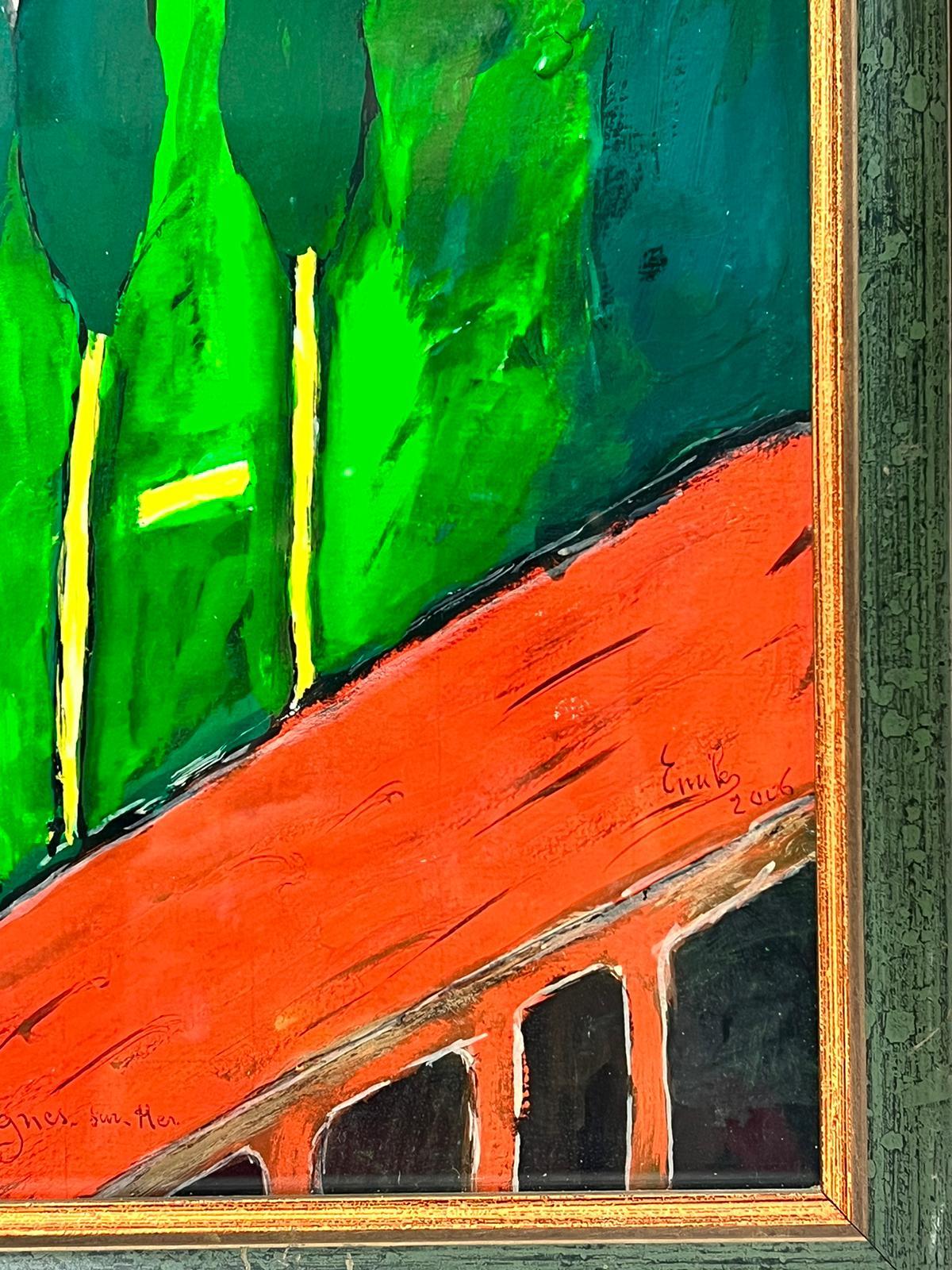 Quadro firmato dal colorista francese moderno Paesaggio provenzale con alberi e case - Painting Moderno di French School