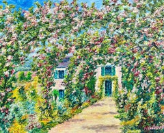 El jardín de rosas de Monet Giverny Pintura al óleo impresionista francesa firmada sobre lienzo