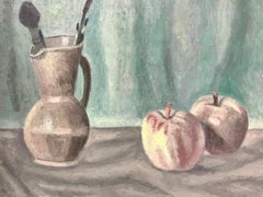 Paint Brushes in Pot Still Life Fruit French Modernist Oil Painting 20th Century