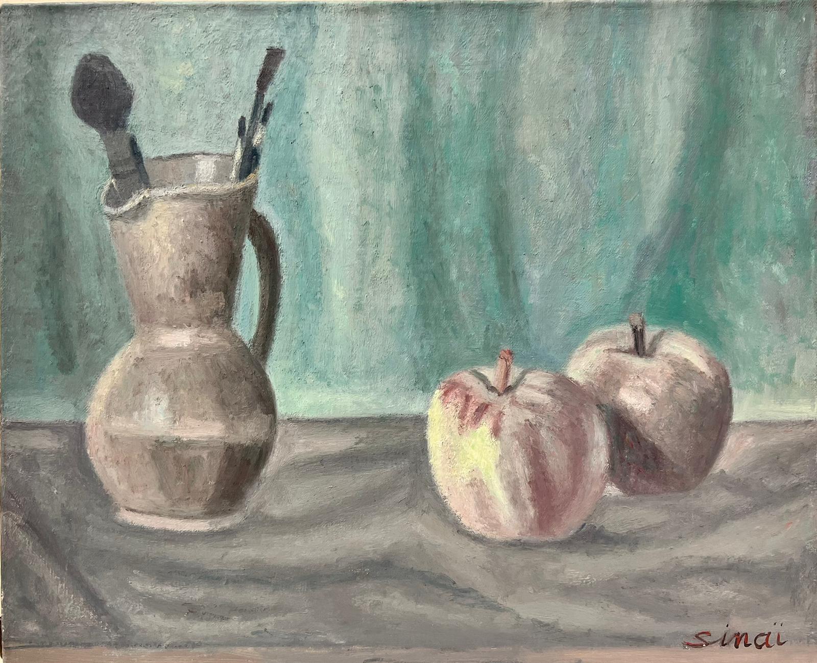 French School Still-Life Painting - Paint Brushes in Pot Still Life Fruit French Modernist Oil Painting 20th Century
