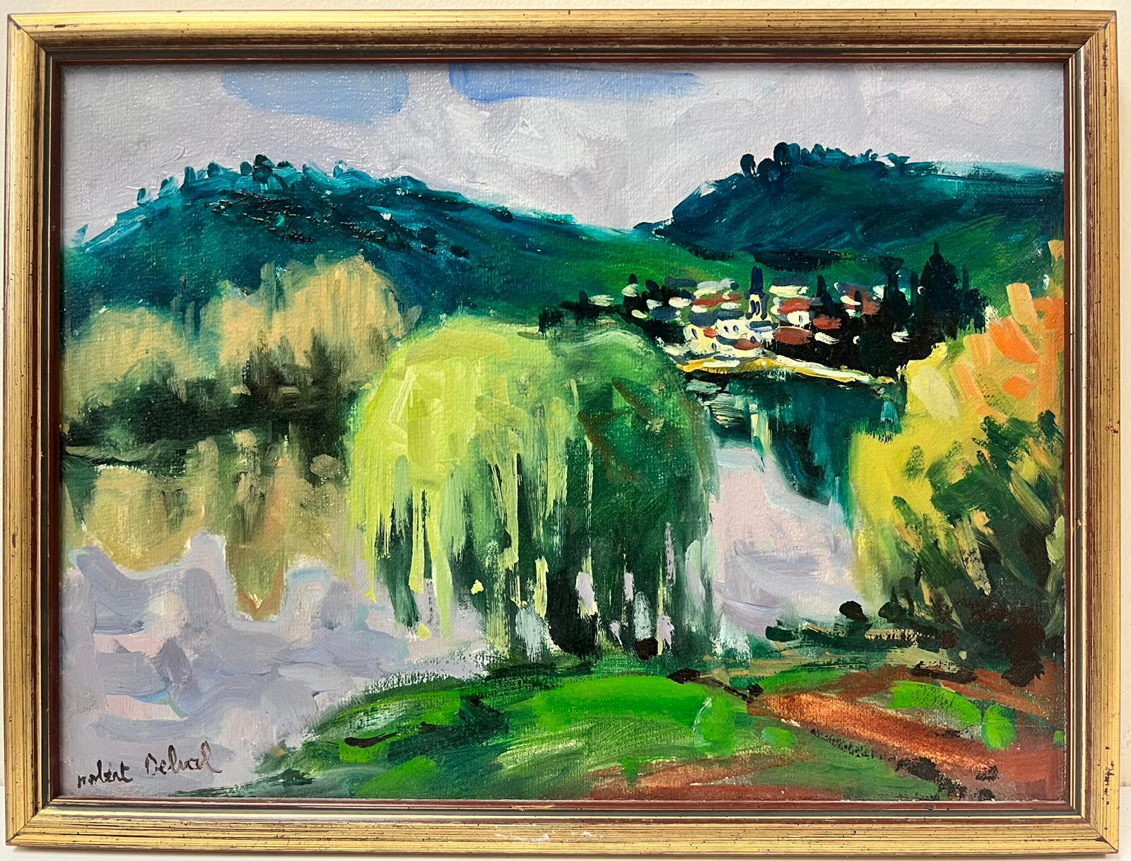 The River Seine
French School, circa 1981
signed lower corner and titled verso
oil painting on board, framed
framed: 13 x 20.5 inches
board: 12 x 19.5 inches
provenance: private collection, France
condition: very good and sound condition 

