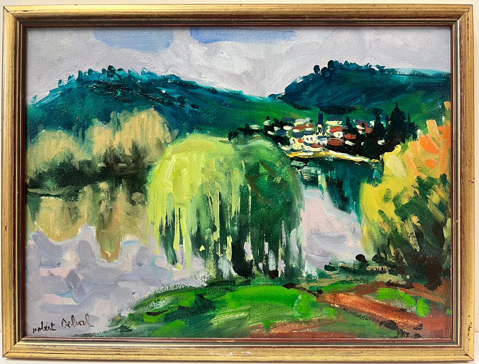 Río Sena Francia Pintura al óleo francesa postimpresionista firmada Paisaje verde - Painting de French School