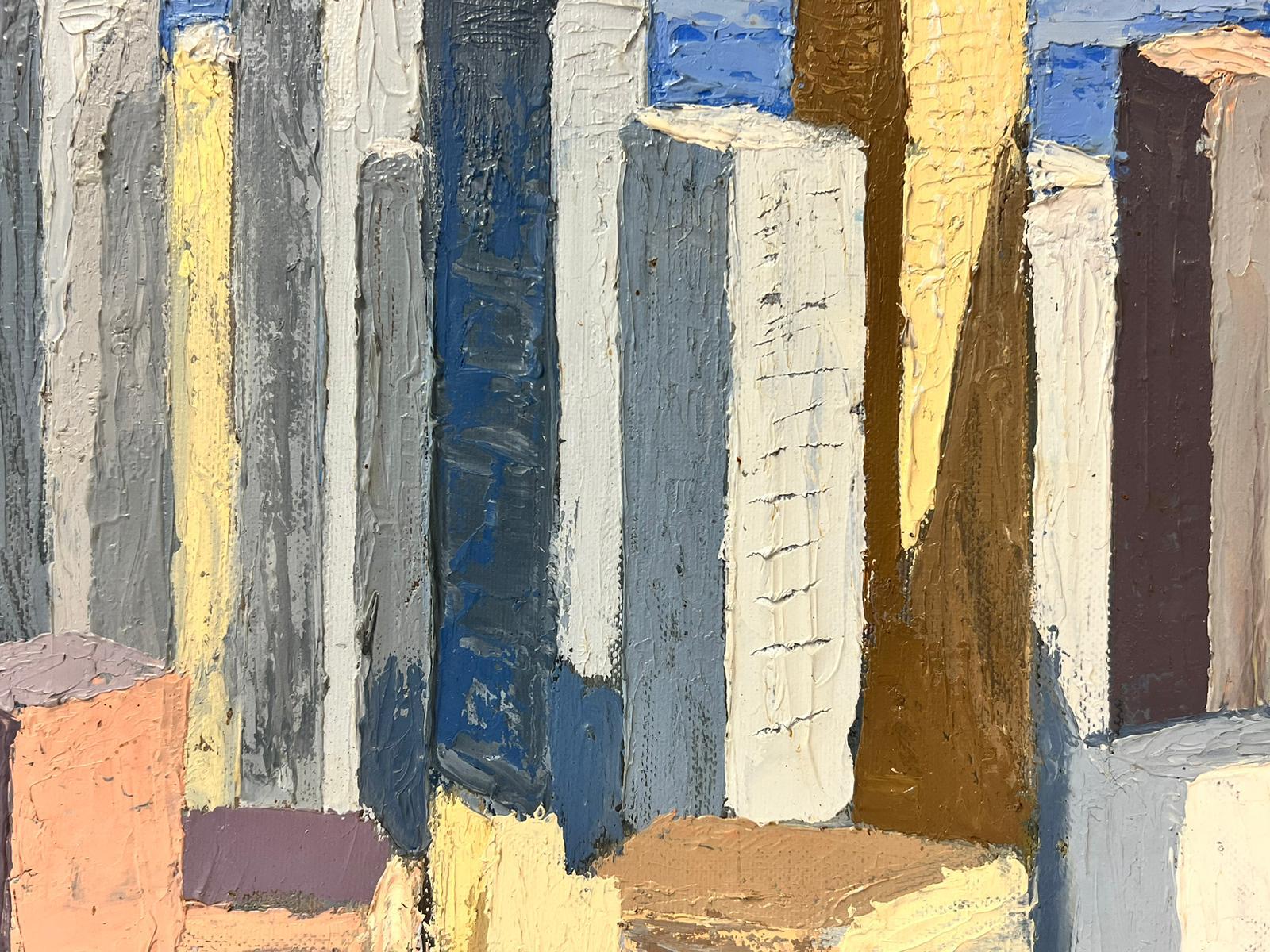 Pintura al óleo cubista abstracta del horizonte de la ciudad de San Francisco, años 70, firmada y enmarcada - Figurative Painting Marrón de French School