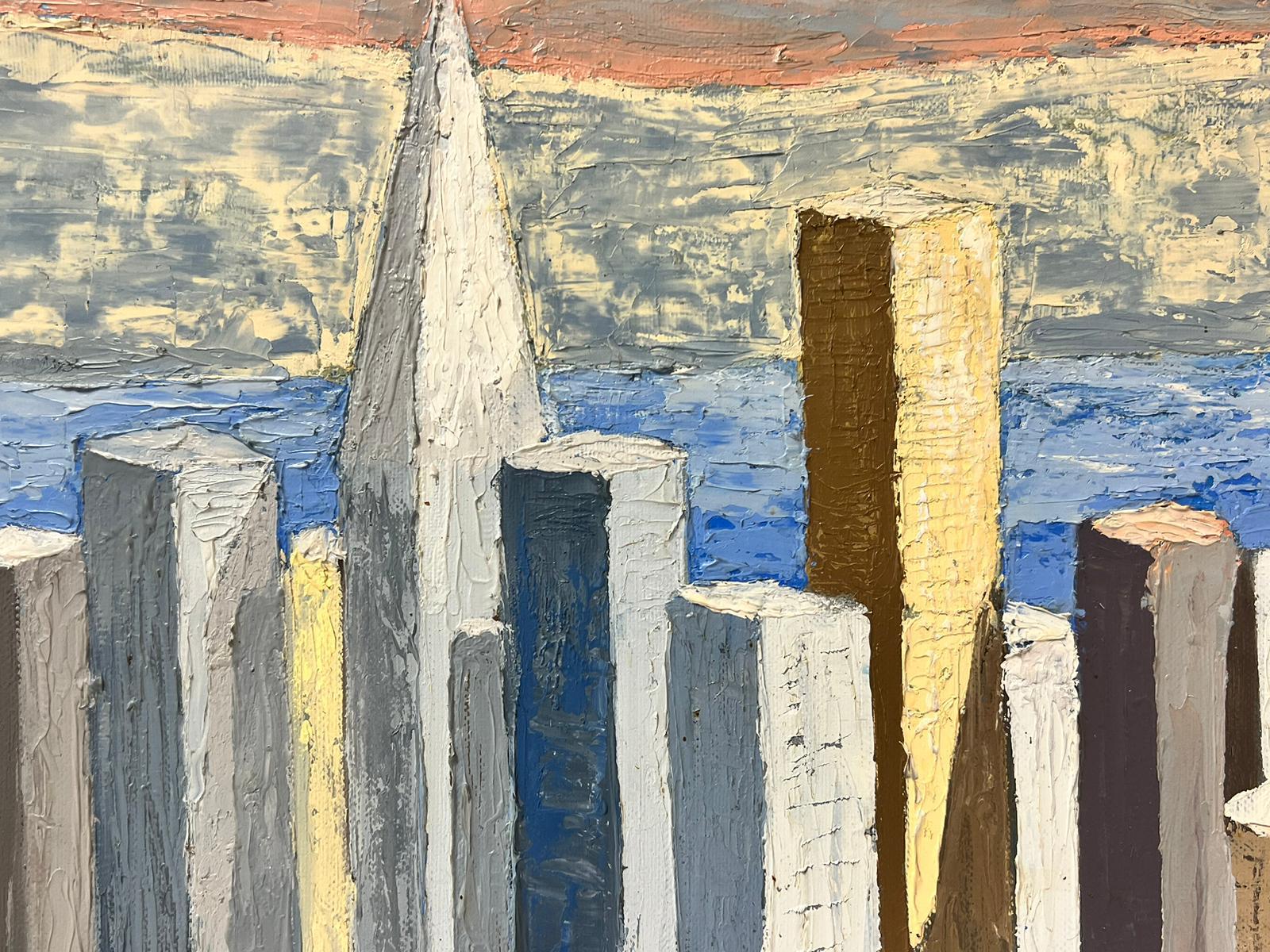 San Francisco 1970's Cubist Abstract City Skyline Oil Painting, signed & framed For Sale 2