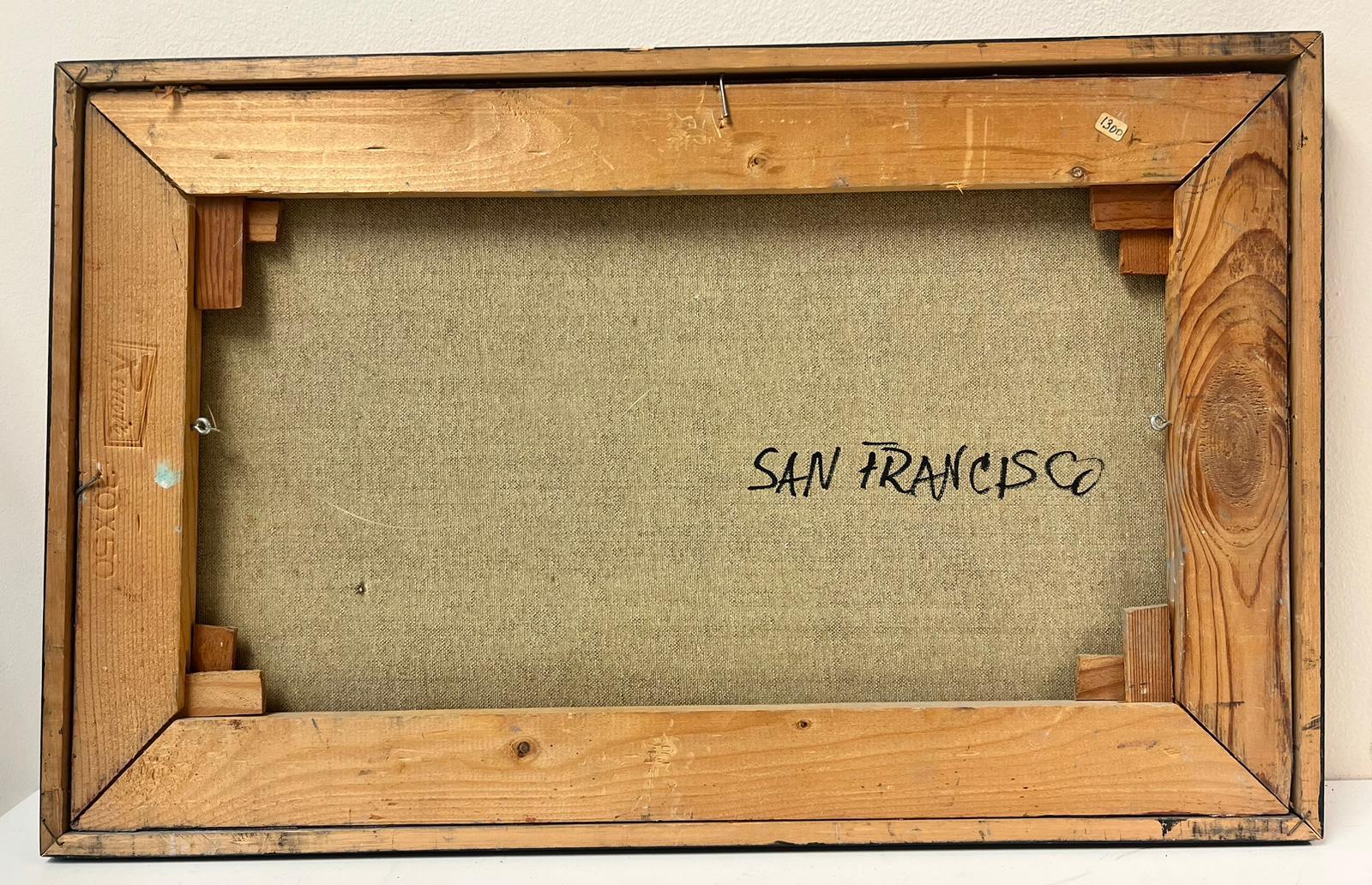 Pintura al óleo cubista abstracta del horizonte de la ciudad de San Francisco, años 70, firmada y enmarcada en venta 2