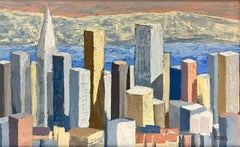 San Francisco 1970's Cubist Abstract City Skyline Oil Painting, signed & framed